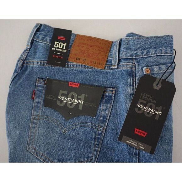 Levi's Premium 501 Men's Sz 33x32 Blue '93 Straight Leg Button Fly Jeans $98 - Picture 4 of 11